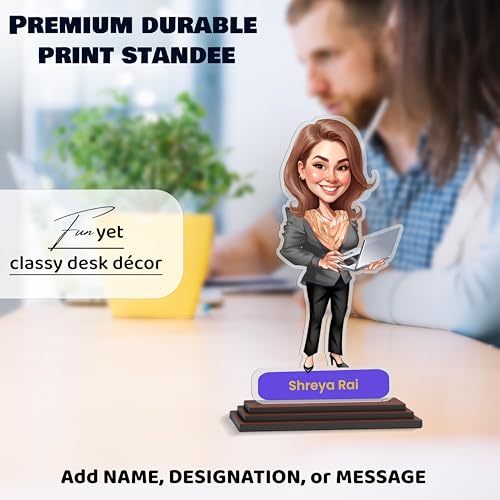 Image of SAVRI Personalized Caricature for Female Employee - Customized Picture Caricature Standee with Name| Funny & Corporate Gift for Lady Colleague, Office Friend, Staff | Birthday, Farewell & Desk Gifts