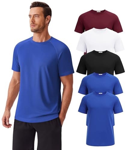 PINSPARK Mens Tshirts Multipack Moisture Wicking Shirts for Men Quick Dry Workout T-Shirts Relaxed Fit Plain Muscle T Shirts
