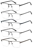 Eyecedar 5-Pack Metal Half-Frame Reading Glasses Men Spring Hinges Stainless Steel Material Include Sun Readers +1.50