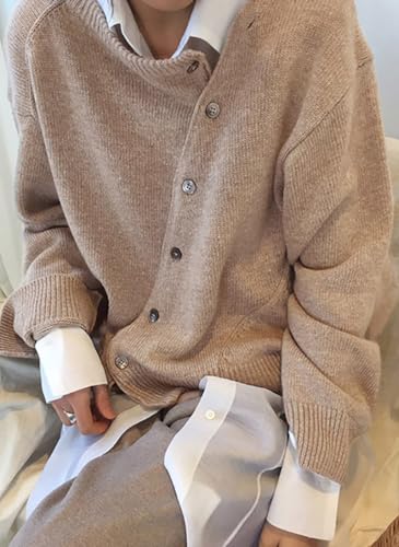 utcoco Women's Fashion Irregular Diagonal Buckle 2024 Knitted Sweater Cardigan4