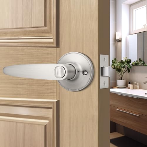 Image of Probrico 15 Pack Privacy Door Levers Door Handles for Bedroom or Bathroom Keyless Leverset, Locked in Side Home /Office Door Lockset,Modern&Durable in Satin Nickel Door Hardware