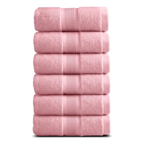 Springtree Home Luxury Bamboo Rayon Hand Towel Set of 6 | 35% Bamboo Rayon - 65% Zero Twist Cotton Ultra Soft Highly Absorbent Oeko-TEX Standard 100 Certified | Luxury Bathroom Towels| Pink Shadow