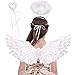 Jackcell Costume d'ailes d'ange, plumes avec lueur de saint et baguette magique pour Halloween, carnaval, cosplay, fête, carnaval (blanc, petit)