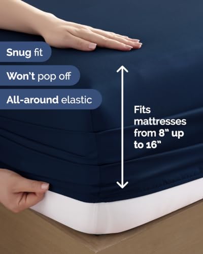 Image of Queen 6 Piece Bed Sheet Set - Soft, Breathable & Cooling Sheets - Dark Blue
