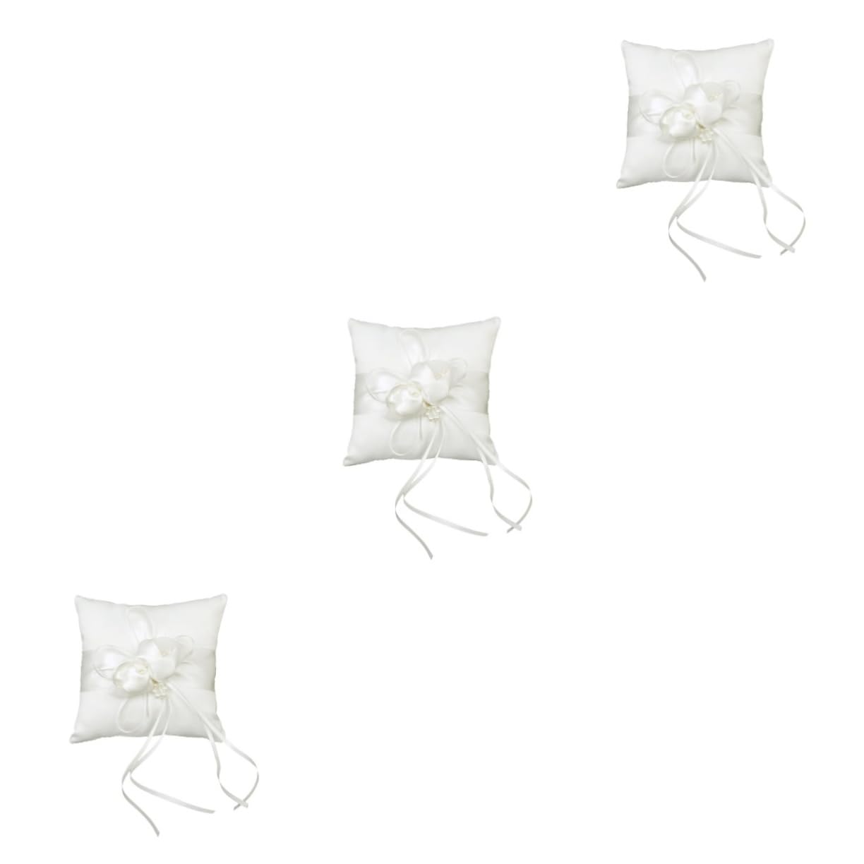 Amosfun 3stücke Ringträgerkissen Mit Blumenknospen Kunstperlen Elegantes Hochzeitsdekor Für Zeremonien Weißes Satin-Kissen Mit Ribbons Für Braut Und Bräutigam