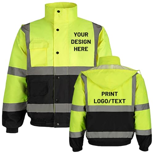 BIJUNDENG Custom Men's Hi Vis Bomber Safety Jacket Waterproof Reflective Work Construction Winter Coats for Cold Weather