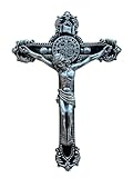 FOUR BEANS Crucifix Wall Cross, Jesus on Cross, Religious Home Decor, Cathlic Gift, Black, Silver, 10 Inch (Black)