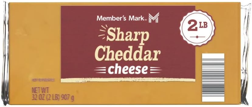 Sharp Cheddar Cheese Block, Sharp cheddar has a bite to it, with an acidic zing that is evocative of the tang of citrus fruits like lemons and oranges, 2 lbs.
