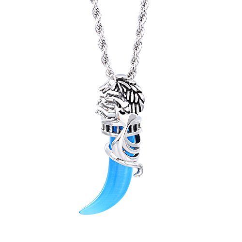 PW 316Lステンレス 猫目石 オオカミ ウルフ 狼牙ペンダント 黒青赤紫緑5色可選 長さ51mm 幅16mm 11g【ラッピング対応】