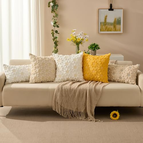 Image of DFXSZ Spring Summer Pillow Covers 12x20 inch Set of 2 White Sunflower | Farmhouse Decor Soft Plush Faux Fur Jacquard Throw Pillow Covers|For Spring Holiday Sofa Home Decor