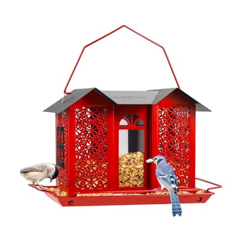 HouseSapp Bird Feeders for Outdoors, Metal Mesh Wild Bird Feeder with Triple Feeders for Finch Cardinal Chickadee, Large Capacity, Weatherproof and Durable, Red Cover