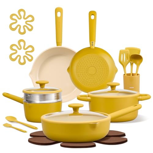 Image of CAROTE 21pcs Cookware Set Nonstick Pots and Pans Set, Ceramic Cookware Set Induction Cookware, Non toxic Healthy Non Stick Kitchen Cooking Set, PFAS PTFE Free