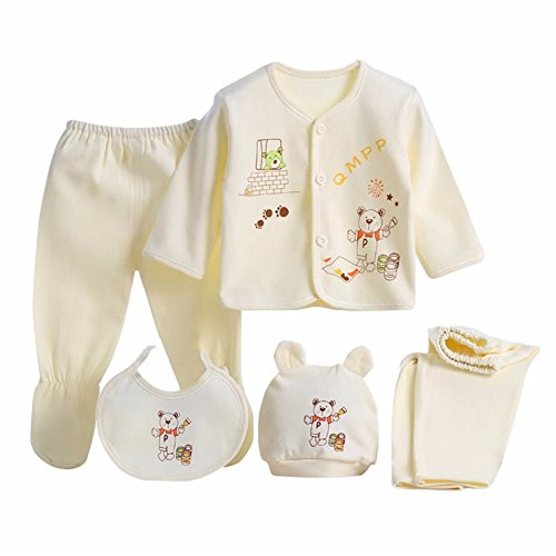 5PCS Newborn 0-3M Boys Girls Baby Cotton Clothes Tops Hat Pants Suit Outfit Sets OneSize