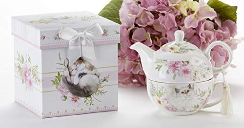 Delton Porcelain Peony Cat Tea For One