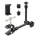 11 Inch Adjustable Articulating Magic Arm, Super Clamp with 1/4"and 3/8" Screw Holes and Dual-hole Holder for Photography, Video, Camera