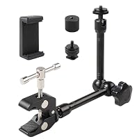 11 Zoll Verstellbarer Gelenkarm Magic Arm, Super Clamp mit 1/4" und 3/8" Schraubenlöchern und Einer Doppelloch-Telefonhalterung für Foto, Video und Kameraausrüstung – Ansicht 1