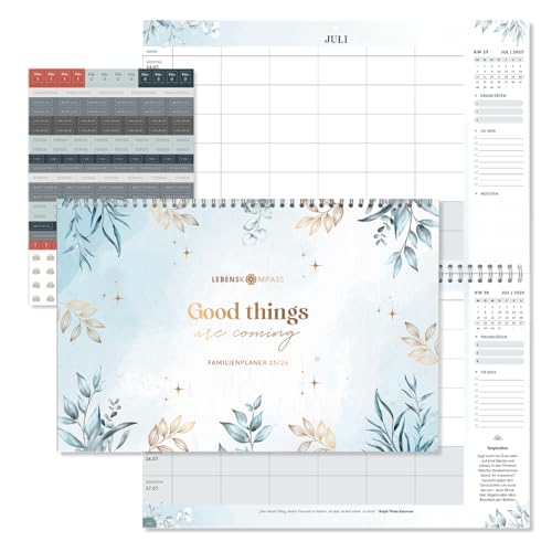 Lebenskompass Wandkalender 2025/2026 - Familienplaner 2026 'Frosty' mit Stickerset und Extra Viel Platz zum Eintragen - Kalender 2026 - Familienkalender sofort nutzbar bis Dez 2026