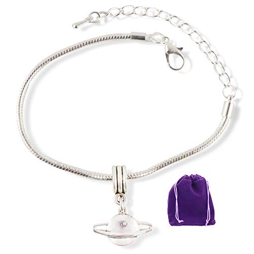 Image of Dave The Bunny Saturn Bracelet | Planet Stainless Steel Snake Chain Charm Bracelet