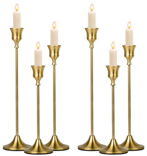 Vautvis Chandelier Bougeoir Dorés, Lot De 6 Chandelier Doré Noel, Bougies Détenteurs, 19,5/23,3/27,2 CM, Porte Bougie, Bougeoir Noel Decoration, Deco De...