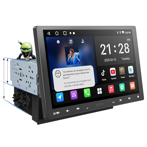 ATOTOZONE A5L 10 Pouces 2 DIN et 1 DIN Adaptatif Autoradio Android 2G+32G, Écran Flottant, CarPlay et Android Auto sans Fil, Partage de Connexion Via...