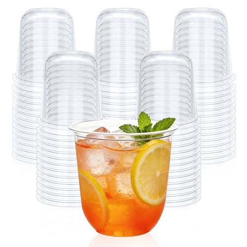 Pesilo 100 Pack 12 oz Clear Plastic Cups, Disposable Stemless Wine Glasses for Cold Drinking...
