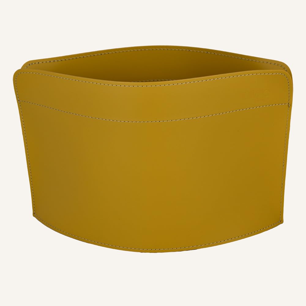 Design GIUSY Zeitungsständer modern aus Leder, Zeitschriftensammler, Originaler Zeitungskorb, Bücherkorb, für Zuhause, Büro, Hotel, Hergestellt in Italien. (Gelb)
