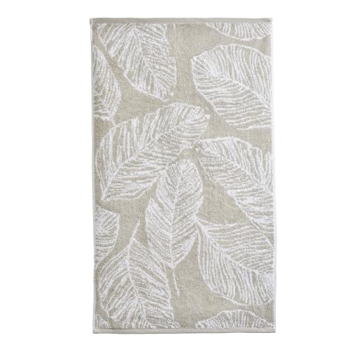 Fusion Matteo Natural Leaf Hand Towel 50 x 90cm – 100% Cotton – Super Soft Palm Print – Linen & White Small Towel for Bathroom or Hair – Tropical Patterned Towel – Natural Accessory - Cosy Home Interiors Fusion Matteo Natural Leaf Hand Towel 50 x 90cm – 100% Cotton – Super Soft Palm Print – Linen & White Small Towel for Bathroom or Hair – Tropical Patterned Towel – Natural Accessory