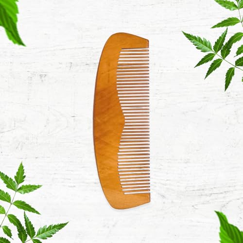 Image of COMBELLE Premium Neem Wood Comb - Eco-Friendly, Oil-Treated Anti-Hairfall & Frizz Control Comb for Men, Women, & Kids - Natural Wooden Comb for Healthy Hair, Dandruff Control, and Scalp Massage (NEEM COMB-2)