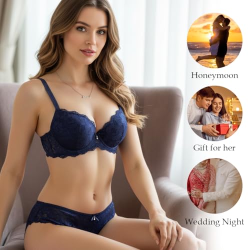 Image of Women's Floral Lace Lingerie Set | Bra and Panty Set | Lace Teddy Strap Babydoll Bodysuit Bra Panty Lingerie | Bikini Lingerie Babydoll Set for Honeymoon Couple Special Wedding Night