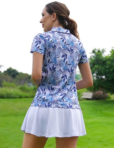 Image of PINSPARK Womens Golf Shirt Short Sleeve Polo V-Neck Quick Dry Tennis Tops | Moisture-wicking Breathable Fabric, Classic Collar, Slim Fit, Ideal for Golf Tennis Pickleball Casual