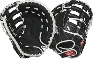 Rawlings Shut Out Series Youth Softball First Base Glove, 13 inch, Single Post Double Bar Web, Right Hand Throw, Black/White