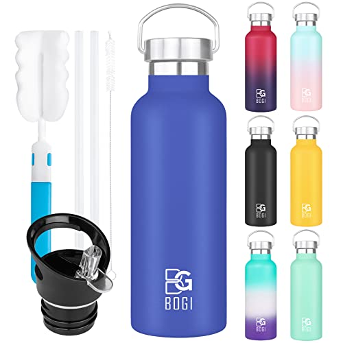 Bogi 20Oz Insulated Water Bottle, Wide Mouth Stainless Steel Water Bottles Leakproof Metal Water Bottle With Straw And Handle Bpa Free Steel Water Bottle For School Fitness Outdoor Sports-Dark Blue #TOP29