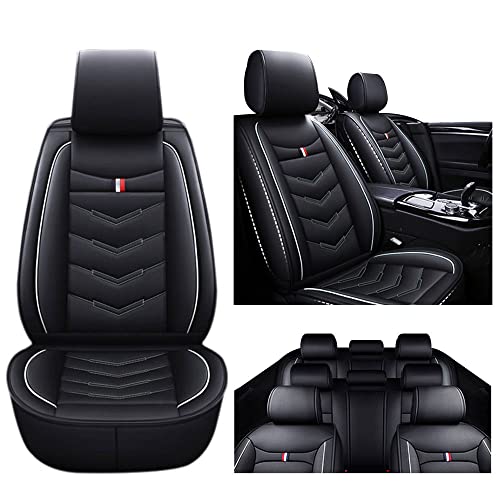 Car Seat Cover 7 Seats for Ford Explorer 2000-2022, Durable Wear Resistant Waterproof Vehicle Cushion Cover, Breathable No Odor Premium Leather Vehicle Seat Covers.(Standard,Black White)