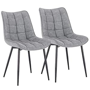 WOLTU Dining Chairs Set of 2 pcs Kitchen Counter Chairs Lounge Leisure Living Room Corner Chairs Grey Faux Leather Reception Chairs with Backrest and Padded Seat