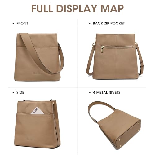 Image of Kattee Leather Handbags for Women 2026, Soft Shoulder Tote Crossbody Purses Bucket Bags with 2 Detachable Straps