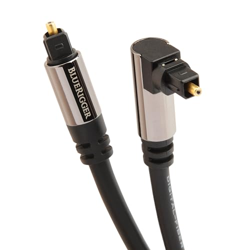 BlueRigger Digital Optical Audio Toslink Cable (3M, 90° Angled to Straight Fiber Optic, Aluminum Shell