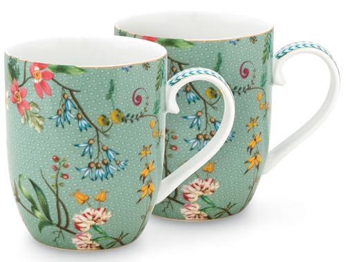 Pip Studio Jolie Flowers Blue Becher mit Henkel klein Set2