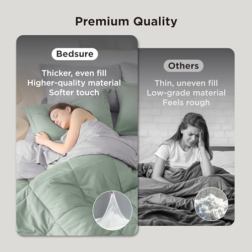 Image of Bedsure Sage Green Twin Comforter Sets - 5 Pieces Reversible Twin Bedding Sets for College, Sage Green Extra Long Bed Set Twin with Comforters, Sheets, Pillowcase & Sham