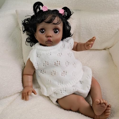 Muñeca Realista Reborn Baby Girl 40 cm Silicone Negra miniatura 1
