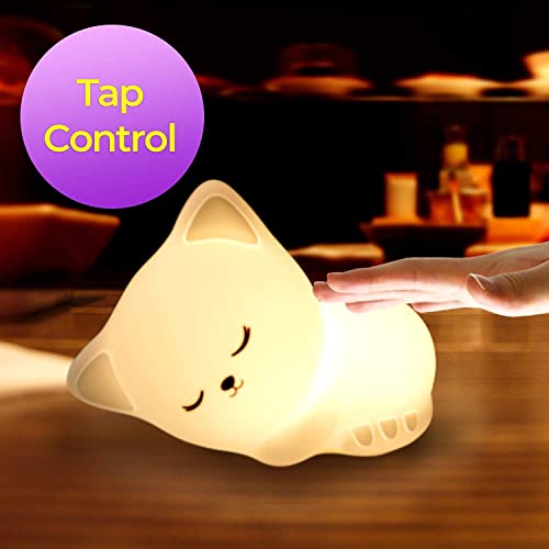Image of GITGRNTH Cat Night Light for Kids, Soft Silicone Touch Lamp, Rechargeable LED Nursery Night Light, Cute Kitten Night Lamp for Baby Bedroom, Color Changing Night Lights for Girls Boys, Gift