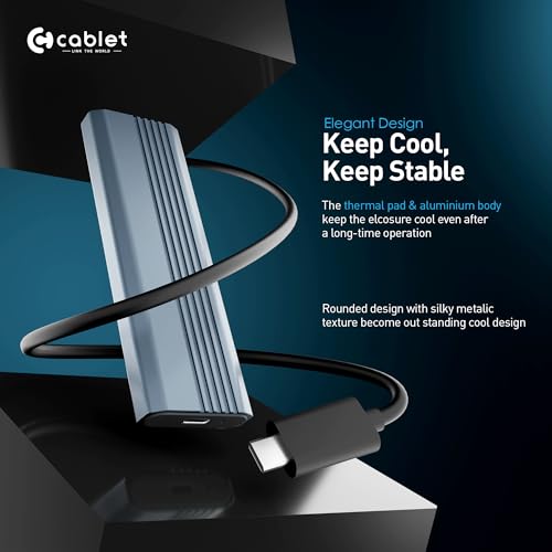 Image of Cablet NVMe M2 SSD Enclosure, USB 3.2 Gen2 10Gbps, Tool-Free NVMe Case Realtek RTL9210 Chipset, USB-C PCIe NVMe Reader, Max 8TB Aluminium Case, Supports M & B&M Key SSDs 2230 /2242 /2260 /2280 (MS902-C3)