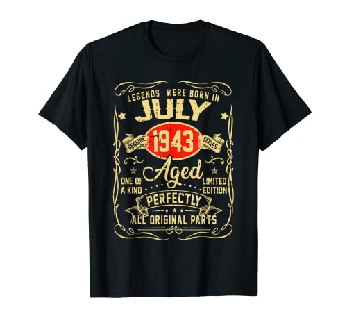 Julio 1943 80 cumpleaños regalo 80 años hombres mujeres Camiseta
