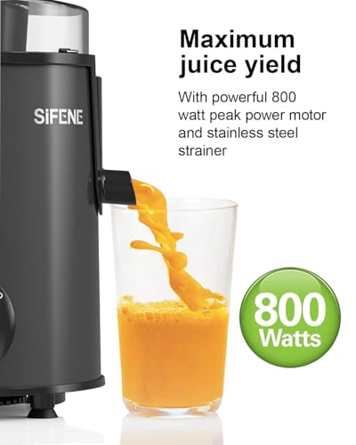Image of SIFENE Compact Centrifugal Juicer, 3 inch Wide Chute, Peak Power 800W, Gray | 3-speed ingredient control, easy-clean removable parts, apples, carrots, celery and beet prep, BPA-free food-contact parts