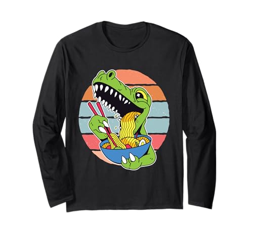 Dinosaurio ramen fideos palillos comida humor prehistórico Manga Larga