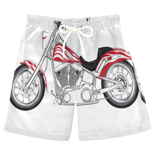 Boys Beach Board Shorts Motorcycle White Fire Swim Trunk Teen Swimwear 8-16Y - Main Image