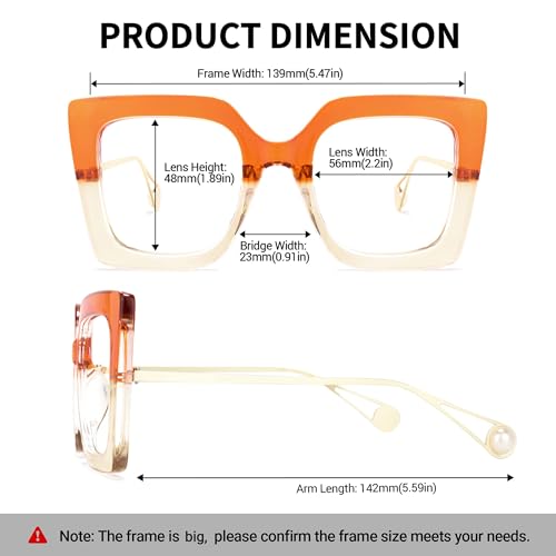 Image of Zeelool Chic Oversized Thick Square Eyeglasses Frame for Women with Non-prescription Clear Lens Qatar ZOP01892-05 Orange