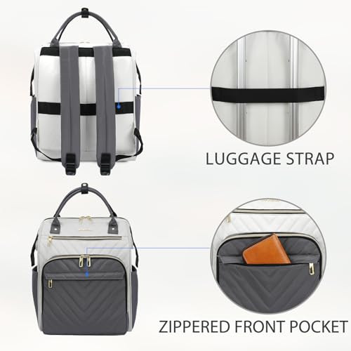Image of VANKEAN 15.6 Inch Laptop Backpack for Women Fashion Computer Work Bag, Large Capacity Waterproof Backpack, College Daypack Business Travel(Beige-Grey, 15.6 Inch)