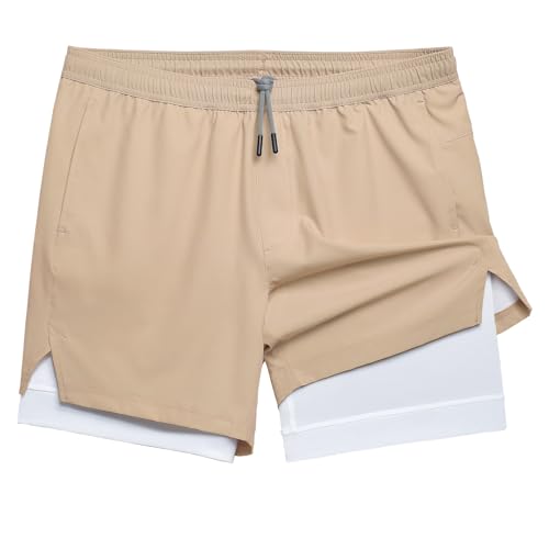 Image of maamgic Mens Workout Shorts 2 in 1 Stretch 5 inch / 7 inch Gym Shorts Running Shorts with Compression Liner Zip Pocket