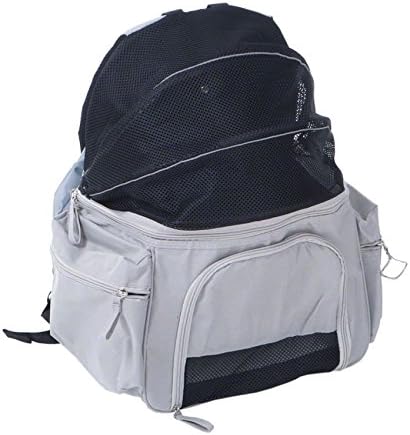 Functional Backpack Pet Carrier in Grey - with A Pop-Up Mesh Roof, Rain Cover and Accessory Pockets - Suitable for Cats and Small Dogs