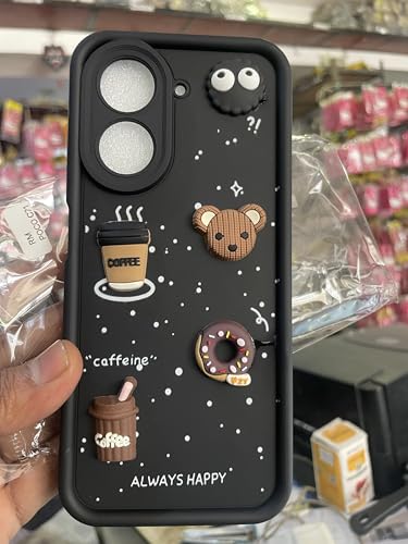 Image of Bintage Cute Fun Taddy Cartoon 3D Ball Bear Milk Cake Coffee Silicon Case Full Body & Camera Protection Back Cover Compatible for Poco C71 4G - Black